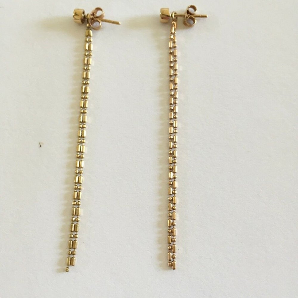 14k Solid Gold Drop Dangle Post Earrings - image 3